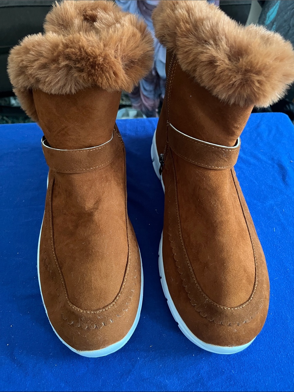 Women’s Faux-Suede Fur-Trim Ankle Boots - Brown